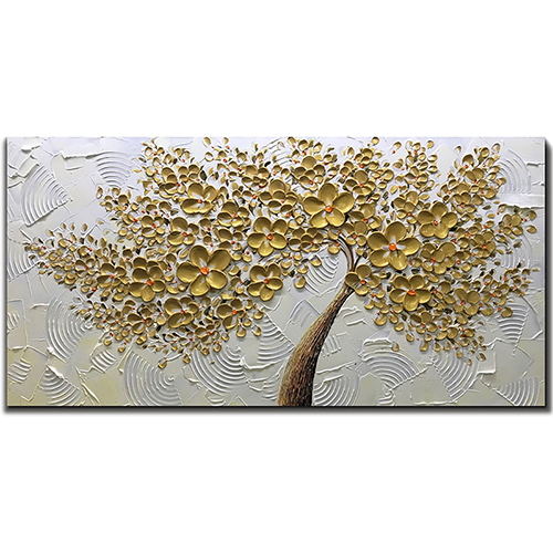 Oil Paintings Gold And White Canvas Art Flower 3D Wall Art