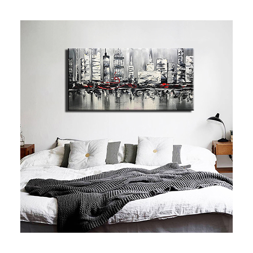 Wall Art Decor Cheap Cityscape Oil Painting Large Grey Canvas