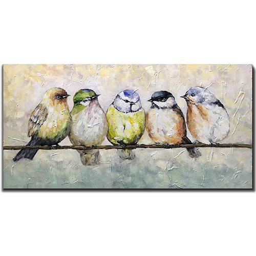 Painting Wall Decor Art Modern Colored Birds On A Wire Wall Art
