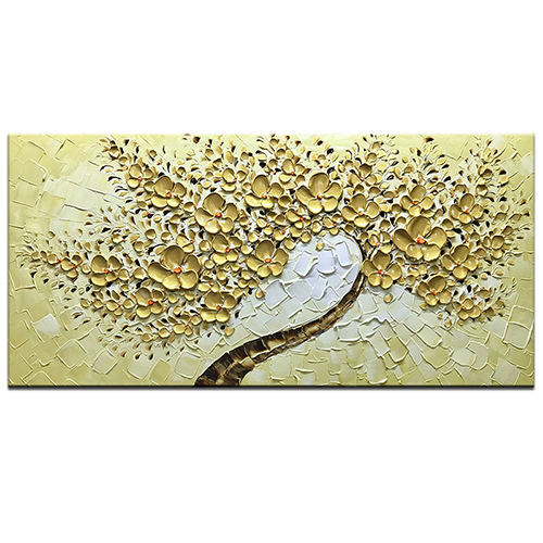 Canvas Wall Art Gold Tree Canvas Art Oil Painting Flowers