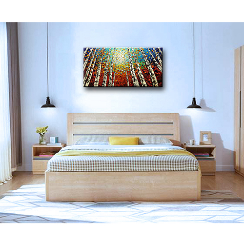 Hand Painted Home Decor Big Birch Tree Images Art Canvas For Above Bed