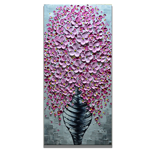 Canvas Knife Painting Hand Painted Pink Grey And White Canvas Art