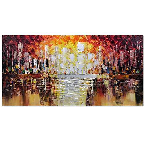 Canvas Knife Painting Big Cityscape Wall Art Large Artwork For Sale