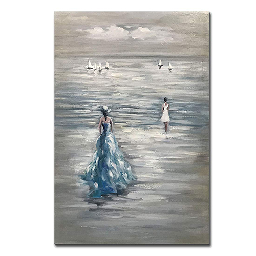 Artwork Canvas Painting Lady Oil Painting Grey And Blue Wall Art