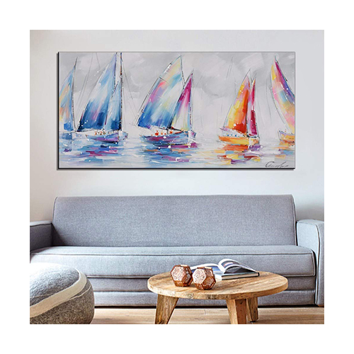 Oil On Canvas Big Sailboat Painting Ocean Wall Art