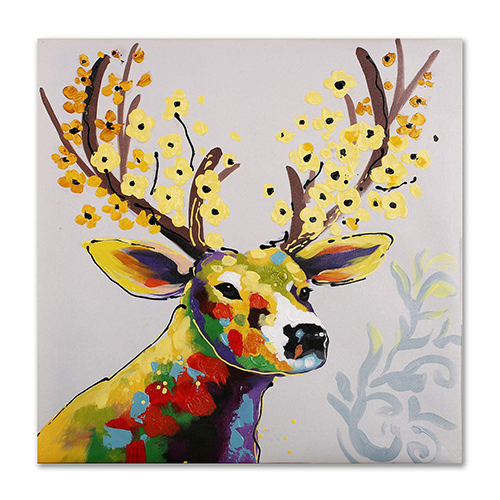 Canvas Art Wall Decor Hand Painted Deer Head Wall Decoration
