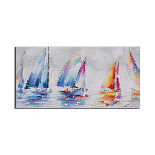 Oil On Canvas Big Sailboat Painting Ocean Wall Art