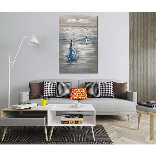 Artwork Canvas Painting Lady Oil Painting Grey And Blue Wall Art