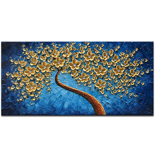 Oil Paintings Wall Art Cheap Navy Blue And Gold Painting