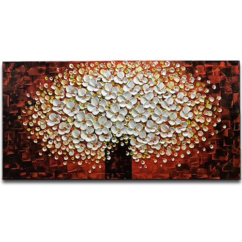 Acrylic Canvas Painting Extra Large White Flowers Wall Art