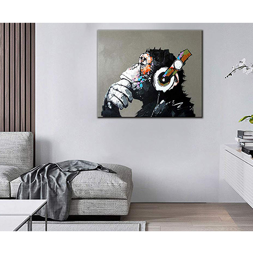 Wall Painting Decor Extra Large Monkey With Headphones Canvas