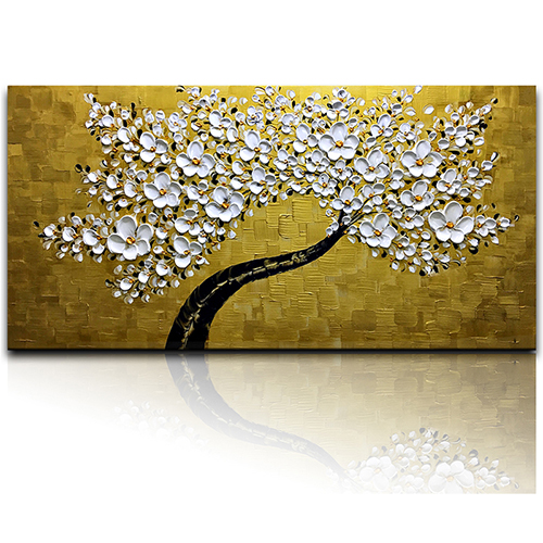 Canvas Knife Painting Abstract White And Gold Canvas Wall Art