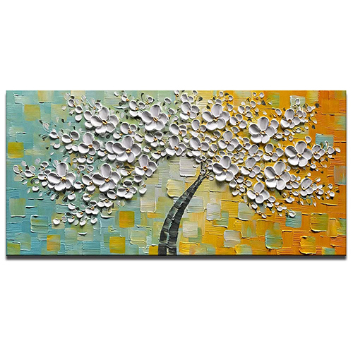Canvas Knife Painting Artwork Cheap Cherry Blossom Tree Art