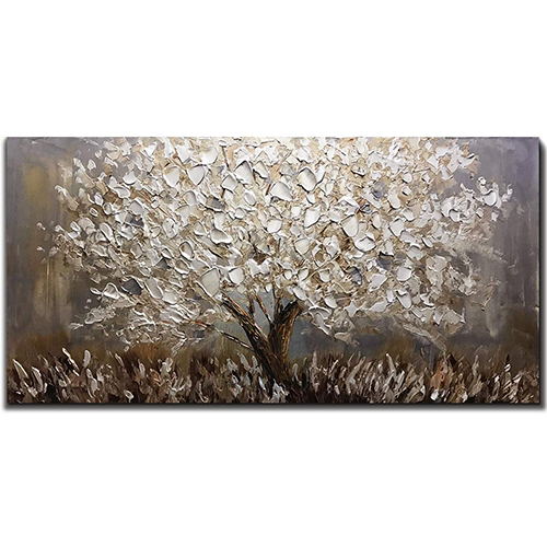 Oil Painting Wall Art Silver Canvas Art Acrylic Tree Painting
