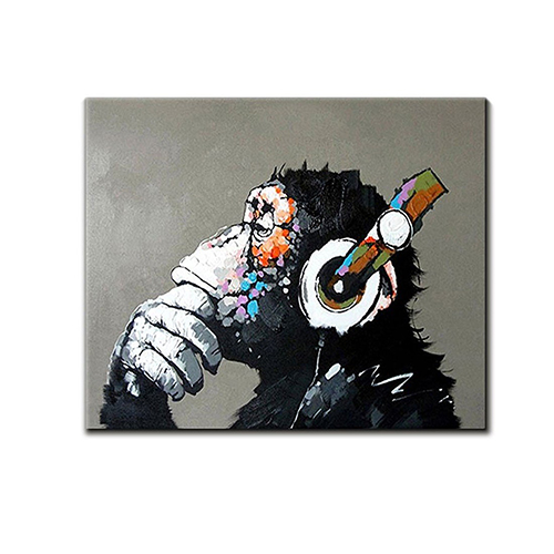 Wall Painting Decor Extra Large Monkey With Headphones Canvas