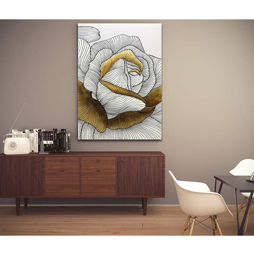 Canvas Art Big White And Gold Abstract Floral Painting