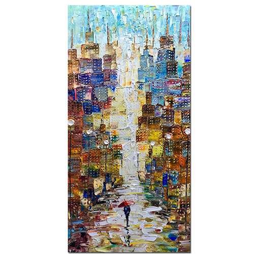 Oil Paintings Canvas Modern City Skyline Canvas Rainy Painting Images