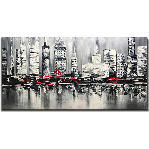Wall Art Decor Cheap Cityscape Oil Painting Large Grey Canvas