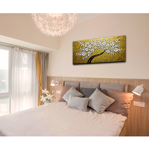 Canvas Knife Painting Abstract White And Gold Canvas Wall Art