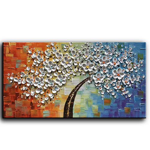 Oil Painting Wall Art Big Flower Wall Hanging White Wall Decor