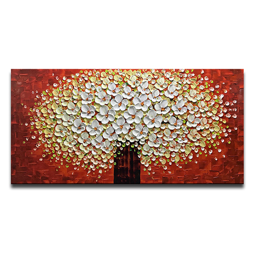Oil Painting Canvas Contemporary White Flower Wall Decor