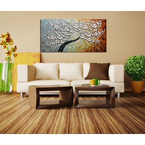 Canvas Art Large Flower Palette Knife Painting Horizontal Artwork