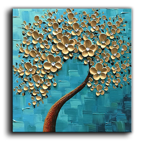 Canvas Knife Painting Artwork Modern Blue And Gold Abstract Art