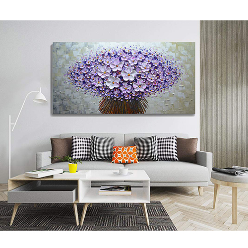 Artwork Canvas Wall Art Big 3D Flower Wall Decor Abstract Purple Painting