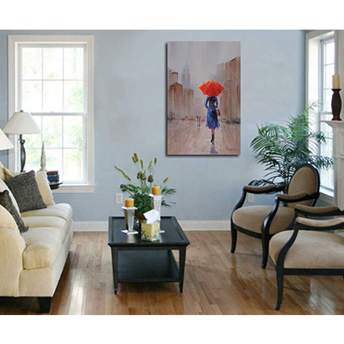 Hand Painted Home Decor Modern Red Umbrella Canvas Art