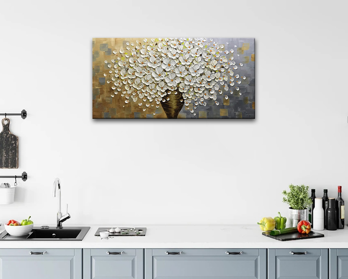 3D flower canvas wall art horizontal artwork for kitchen
