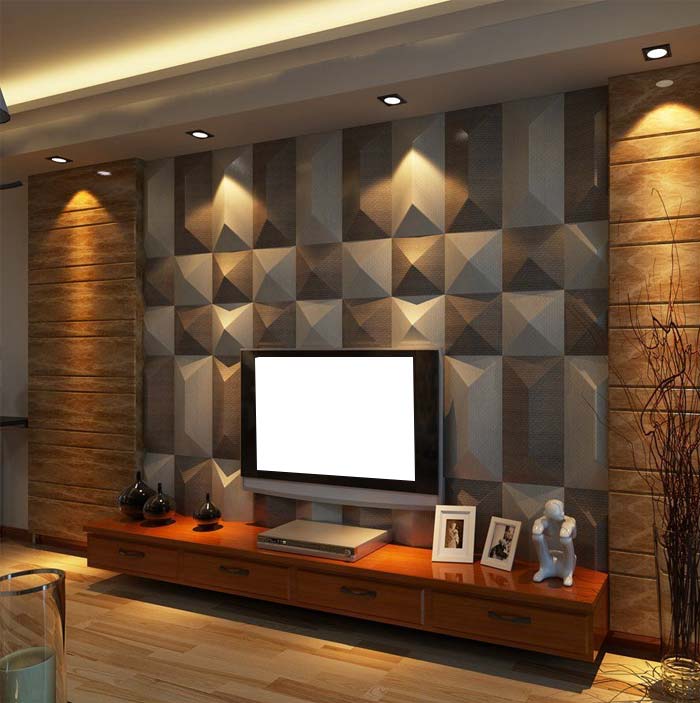 3D panels decorate modern luxury large living room