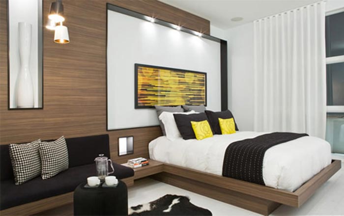 black and yellow shade to bedroom