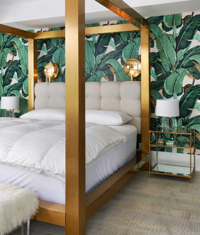 bold wallpaper design on bedroom wall