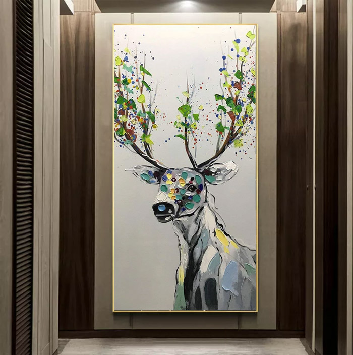 canvas wall art hand painted deer painting for hallway