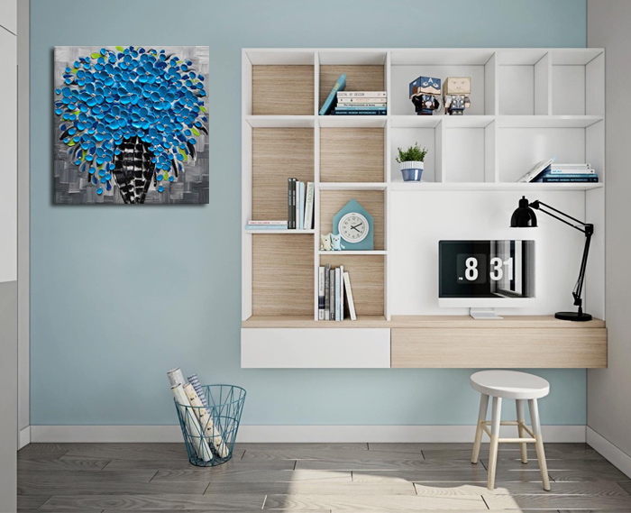 canvas wall painting texture blue flower hand painted for study room