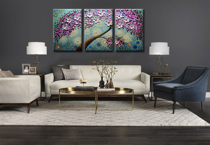 custom 3 panel floral canvas wall art set
