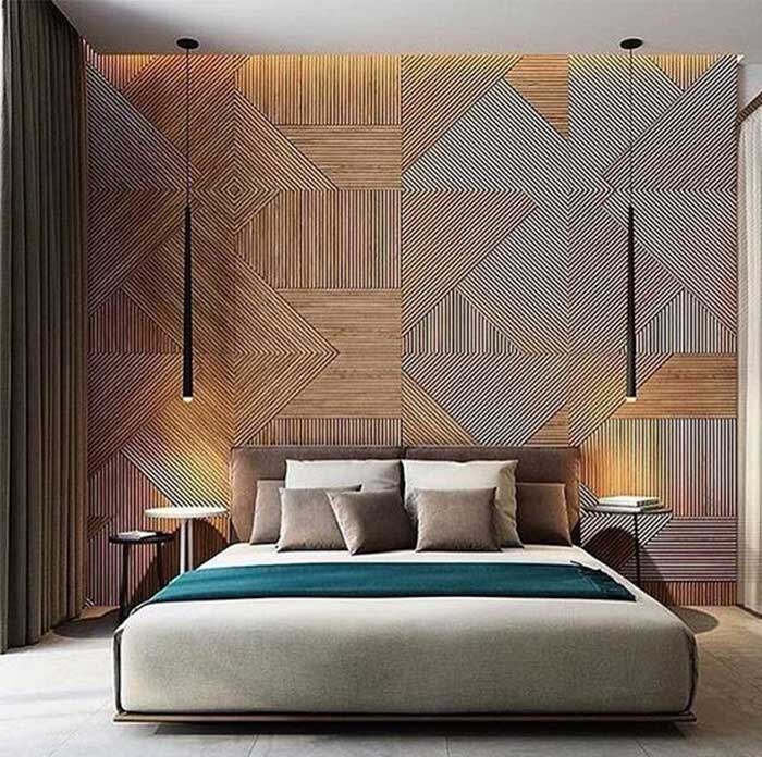 geometric wall in bedroom