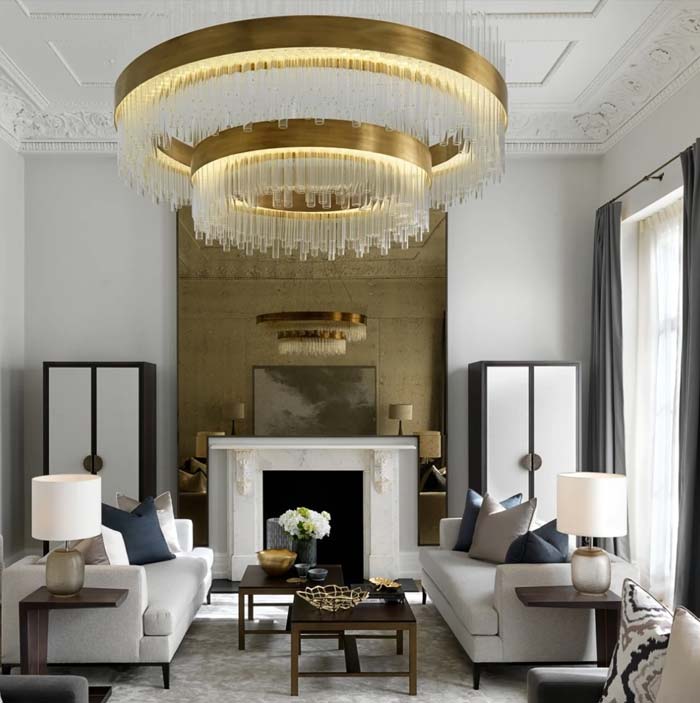 high end luxury living room for hanging on Chandelier