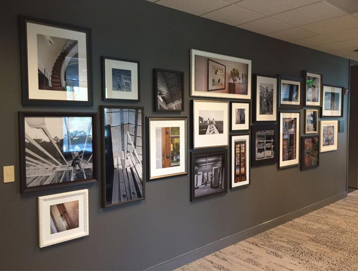 office wall decoation of photos in modern space