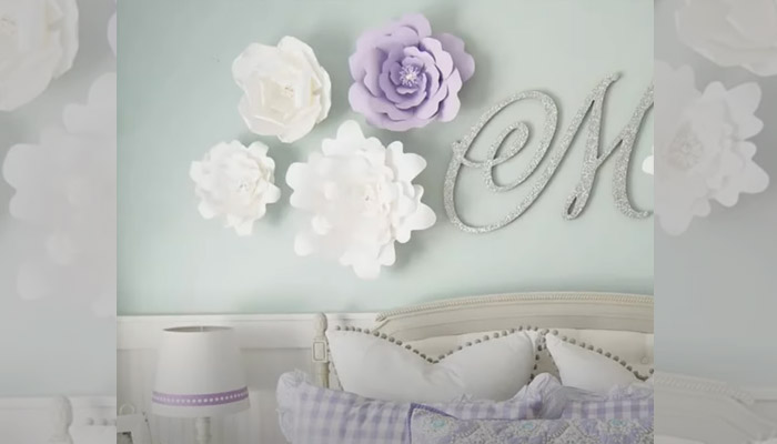 Large Paper Flowers is a cheap idea to decor your bedroom wall in cozy space