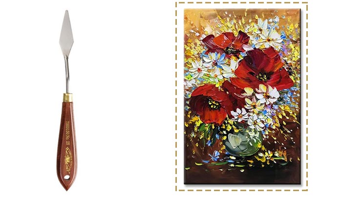 rose flower knife painting red petals with thick acrylic paint