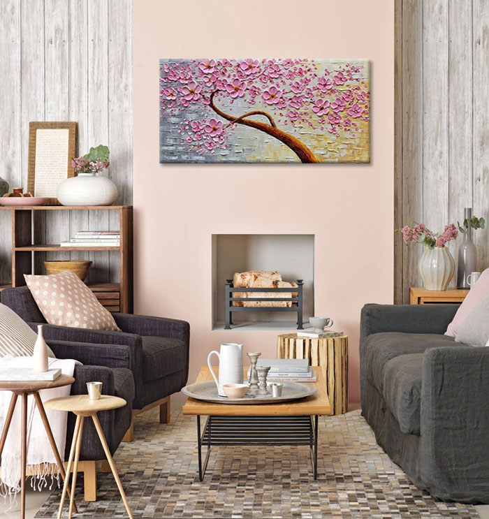 large flower paintings on canvas pink flower tree on canvas by handmade