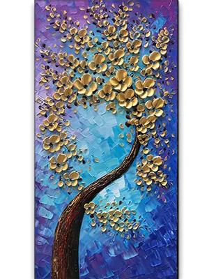 Gold-Flower-Vertical-Large-Painting-For-Hallway-2