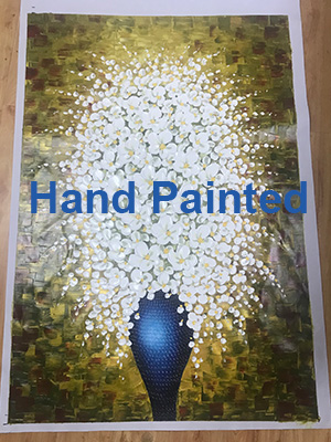 White-Flower-Painting-Blue-Vase-Teal-Background-Wall-Art-4