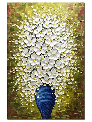White-Flower-Painting-Blue-Vase-Teal-Background-Wall-Art-7