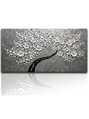 White-Petals-Black-Trunk-Grey-Background-Flower-Painting-2