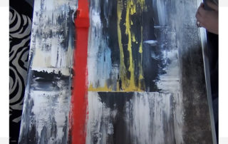 abstract-acrylic-painting-on-canvas-with-gold-and-red-paint-on-black-and-white-background