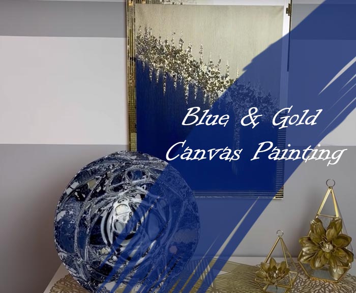blue and gold canvas painting decor home wall