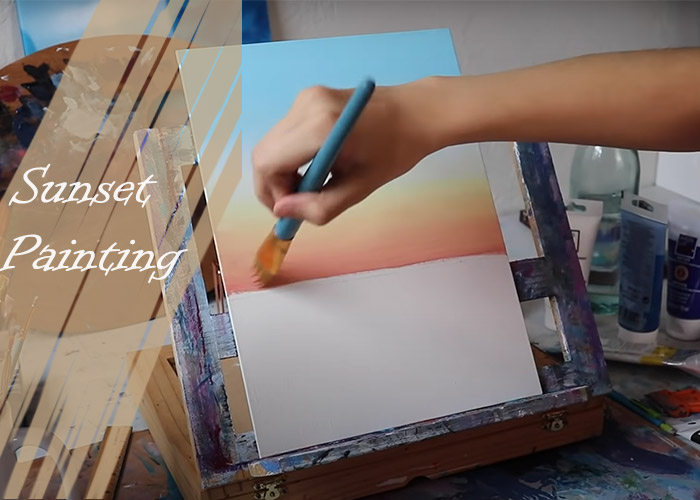 sunset-of-painting-by-palette-kinfe-and-brush