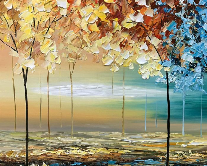 100% Hand Painted Landscape Painting Rich Color Forest Grow In Seaside - Image 3